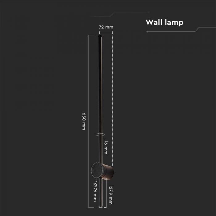 12W(1400Lm) LED Fasādes gaismeklis, V-TAC, IP65, melns, silti balta gaisma 3000K