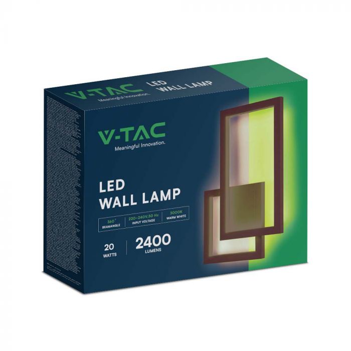 20W(2400Lm) LED sienas gaismeklis, V-TAC, IP20, brūns, silti balta gaisma 3000K