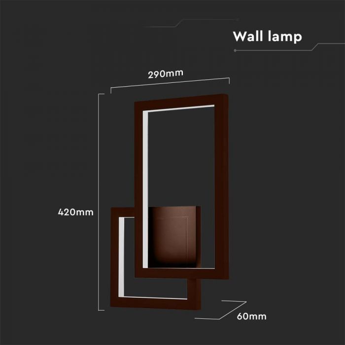 20W(2400Lm) LED wall luminaire, V-TAC, IP20, brown, warm white light 3000K