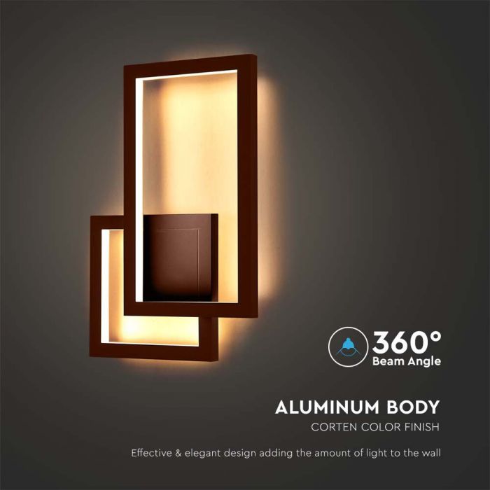 20W(2400Lm) LED wall luminaire, V-TAC, IP20, brown, warm white light 3000K