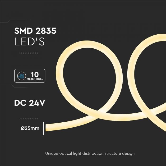 12Вт/м LED NEON FLEX теплый белый 3000K, 24В, V-TAC, 10м, IP20, SMD2835