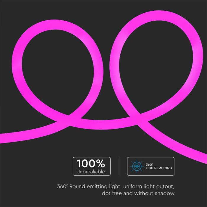 12W/m LED NEON FLEX pink ribbon, 24V, V-TAC, 10m, IP20, SMD2835