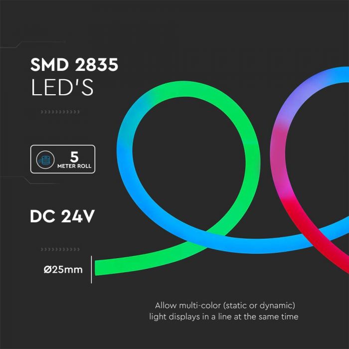DC:24V 10w/m LED NEON FLEX RGB-remsa, V-TAC, 10mx25mm, IP20, SMD2835