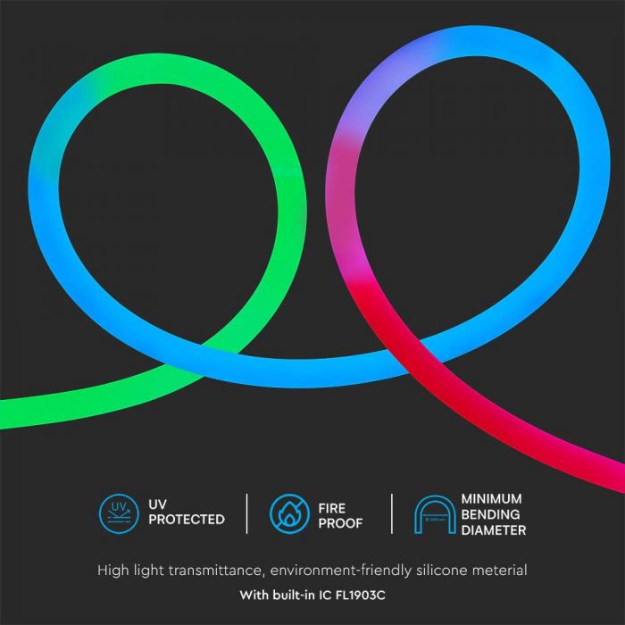 DC:24V 10w/m LED NEON FLEX RGB-remsa, V-TAC, 10mx25mm, IP20, SMD2835