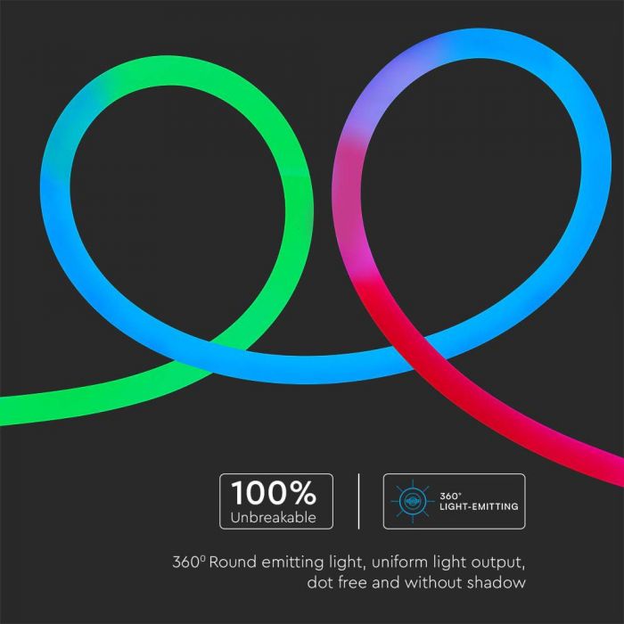 DC:24V 10w/m LED NEON FLEX RGB-remsa, V-TAC, 10mx25mm, IP20, SMD2835