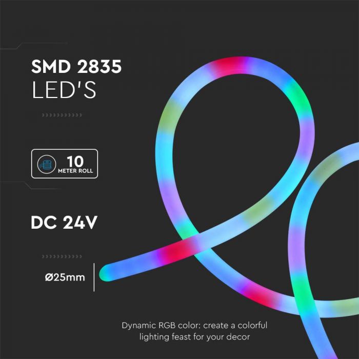 Светодиодная лента NEON FLEX RGB мощностью 24 Вт/м, 24 В, V-TAC, 5 м, IP20, SMD2835