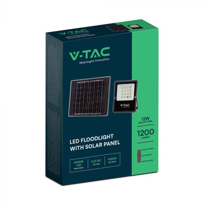 12W (1200Lm) LED-strålkastare med solcell, DC:3,2V, IP65, neutralt vitt ljus 4000K
