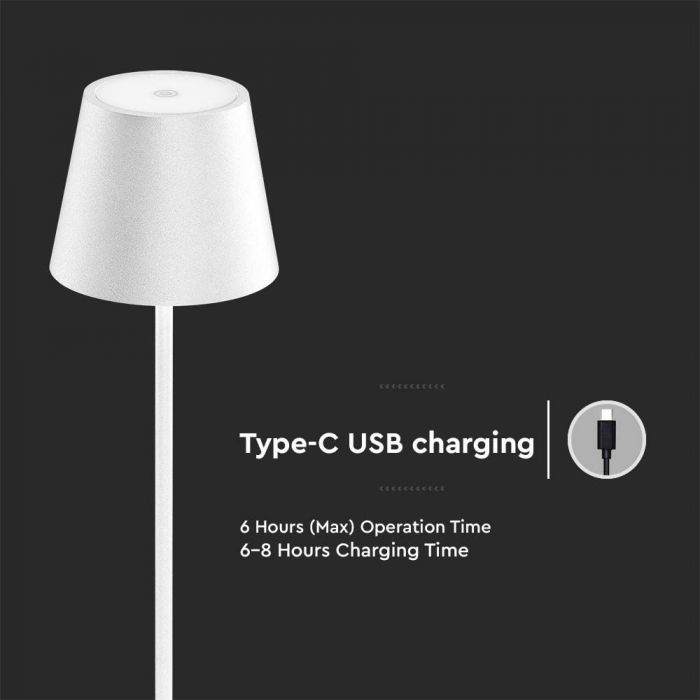 Торшер светодиодный 4W(300Lm), V-TAC, IP54, DC:5V, 1A-2A, 4400mA BATTERY, белый, теплый белый свет 3000K