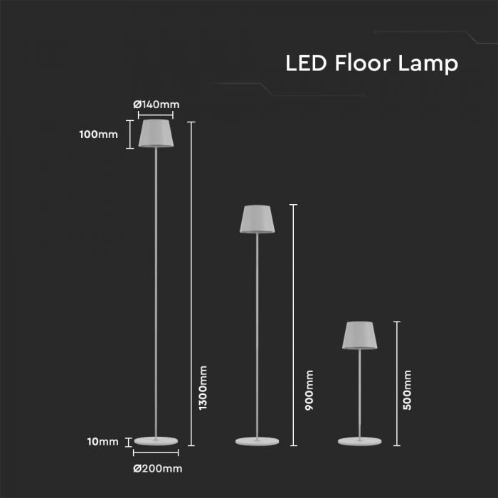4W(300Lm) LED floor lamp, V-TAC, IP54, DC:5V, 1A-2A, 4400mA BATTERY, white, warm white light 3000K
