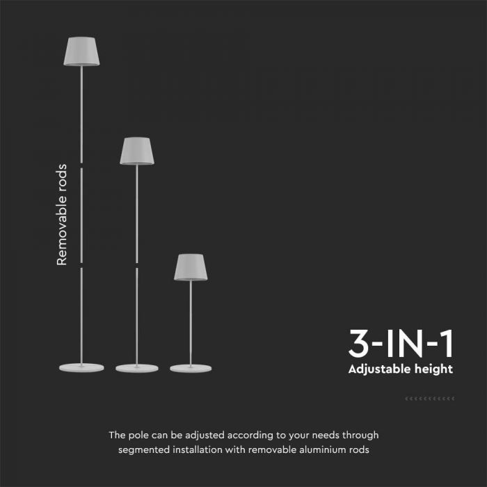 4W(300Lm) LED floor lamp, V-TAC, IP54, DC:5V, 1A-2A, 4400mA BATTERY, white, warm white light 3000K