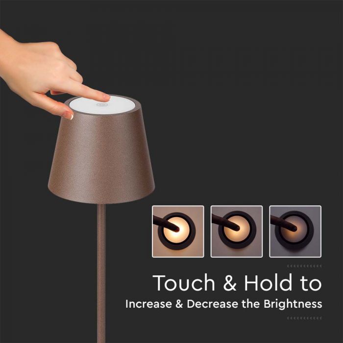 4W(300Lm) LED floor lamp, V-TAC, IP54, 4400mA BATTERY, brown, cable length 2m, warm white light 3000K