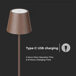 4W(300Lm) LED floor lamp, V-TAC, IP54, 4400mA BATTERY, brown, cable length 2m, warm white light 3000K