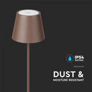 4W(300Lm) LED grīdas lampa, V-TAC, IP54, 4400mA BATTERY, brūna, vada garums 2m, silti balta gaisma 3000K