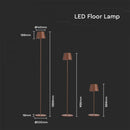 4W(300Lm) LED grīdas lampa, V-TAC, IP54, 4400mA BATTERY, brūna, vada garums 2m, silti balta gaisma 3000K