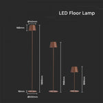 4W(300Lm) LED floor lamp, V-TAC, IP54, 4400mA BATTERY, brown, cable length 2m, warm white light 3000K