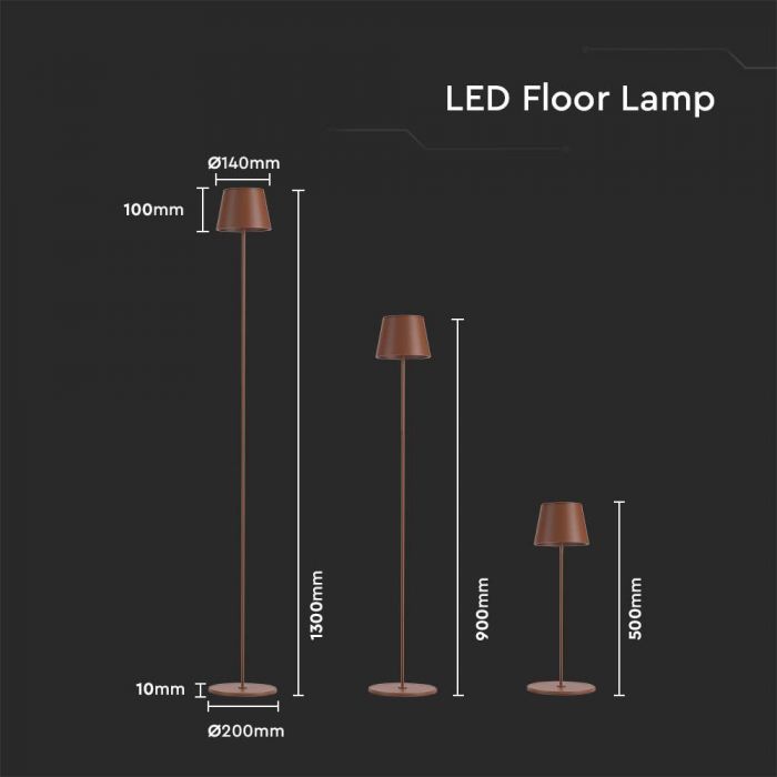 4W(300Lm) LED floor lamp, V-TAC, IP54, 4400mA BATTERY, brown, warm white light 3000K