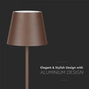 4W(300Lm) LED grīdas lampa, V-TAC, IP54, 4400mA BATTERY, brūna, vada garums 2m, silti balta gaisma 3000K