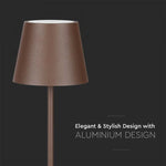 4W(300Lm) LED floor lamp, V-TAC, IP54, 4400mA BATTERY, brown, cable length 2m, warm white light 3000K