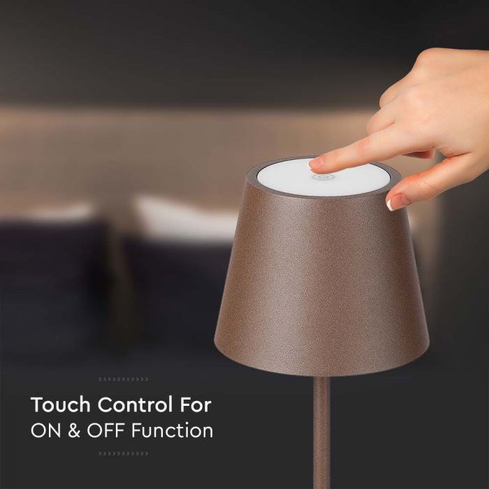 4W(300Lm) LED grīdas lampa, V-TAC, IP54, 4400mA BATTERY, brūna, vada garums 2m, silti balta gaisma 3000K