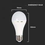 E27 9W(720Lm) LED-lampa med batteri (3h), V-TAC, A70, IP20, neutralvit 4000K