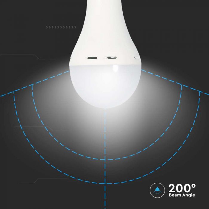 E27 9W(720Lm) LED-lampa med batteri (3h), V-TAC, A70, IP20, neutralvit 4000K