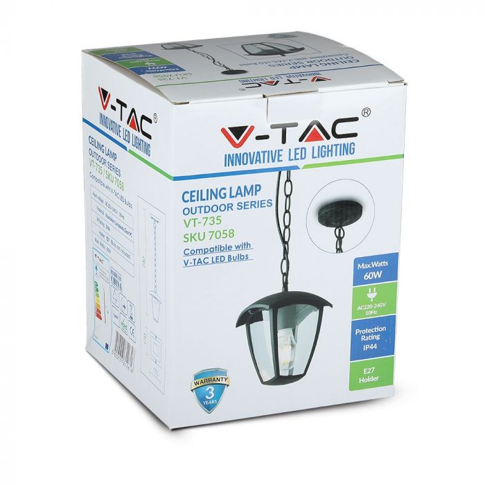 V-TAC Dārza laternas/lampas karkass ar 1xE27 LED spuldzi (spuldze nav iekļauta), iekarams, IP65/IP67, V-TAC