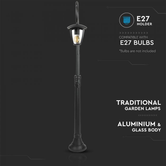 V-TAC Garden lantern/lamp frame with 1xE27 LED bulb (bulb not included), black, vertical, IP65/IP67