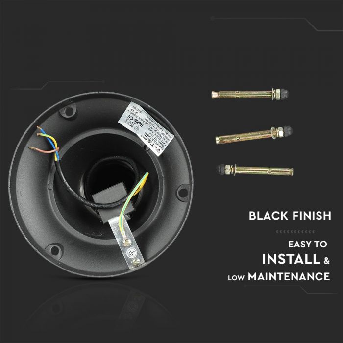 V-TAC Trädgårdslykta/lampram med 1xE27 LED-lampa (glödlampa ingår ej), svart, vertikal, IP65/IP67