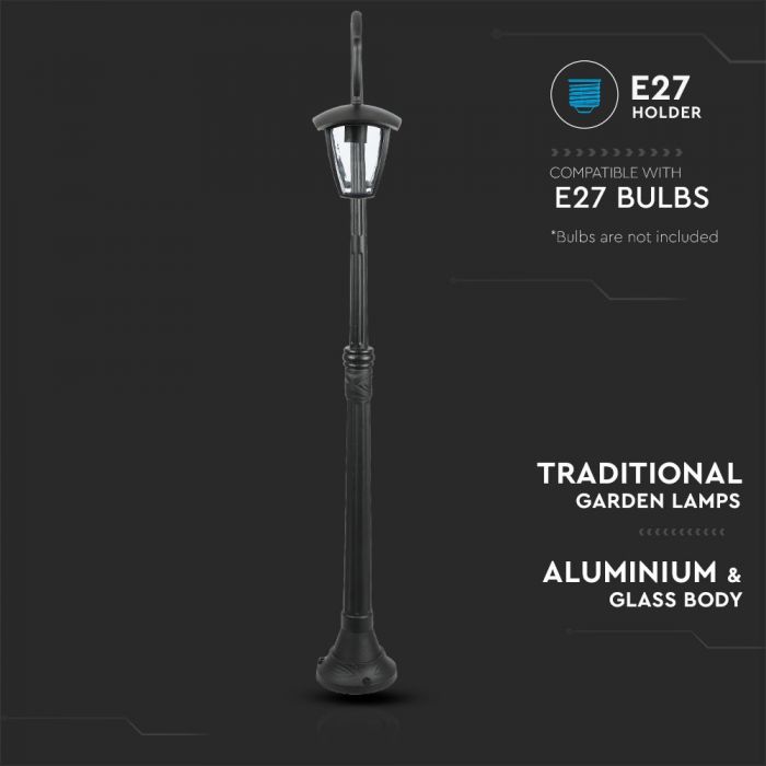 V-TAC Dārza laternas/lampas karkass ar 2xE27 LED spuldzēm (spuldzes nav iekļautas), melns, vertikāls, IP65/IP67