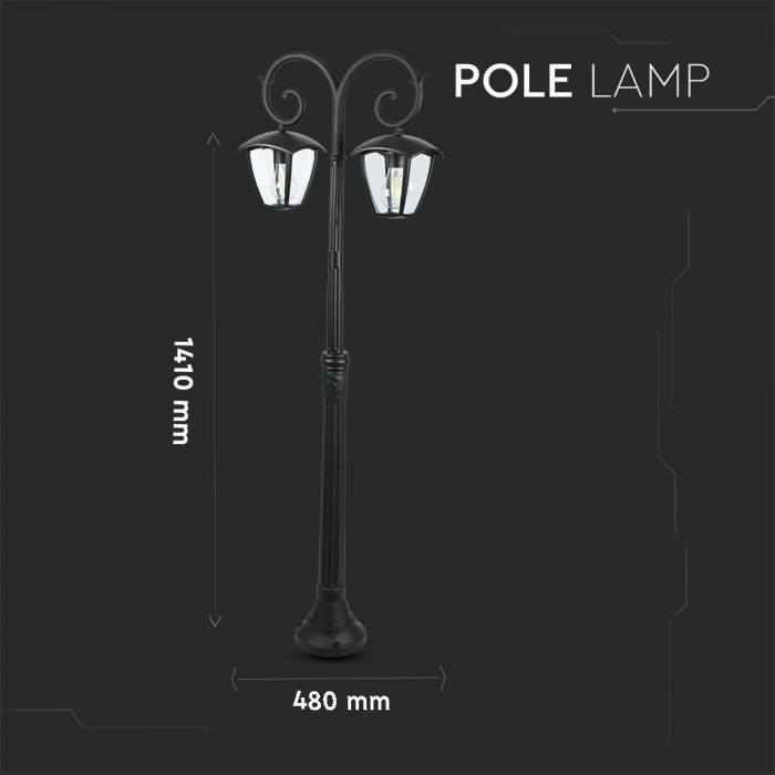 V-TAC Dārza laternas/lampas karkass ar 2xE27 LED spuldzēm (spuldzes nav iekļautas), melns, vertikāls, IP65/IP67