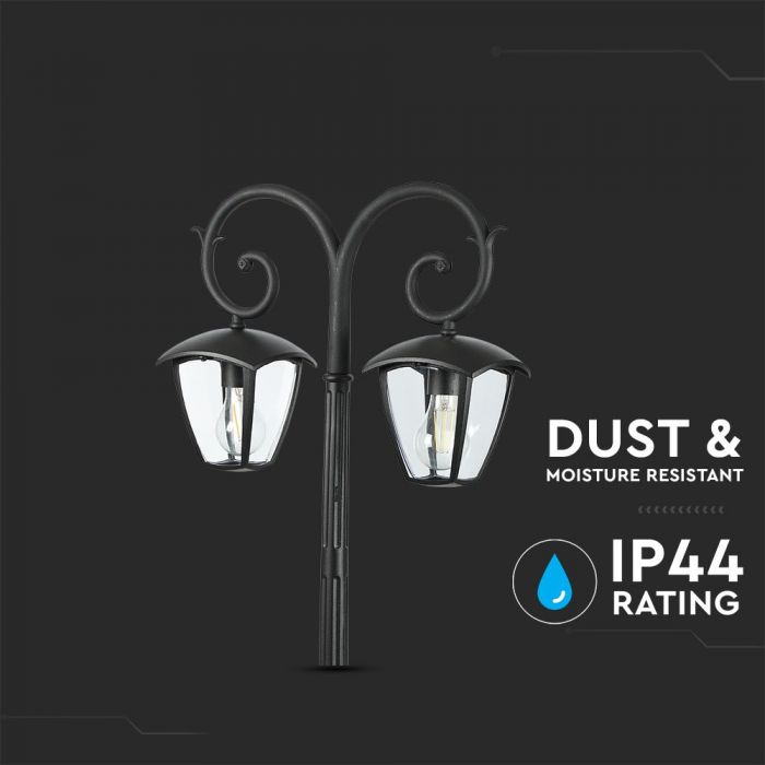 V-TAC Dārza laternas/lampas karkass ar 2xE27 LED spuldzēm (spuldzes nav iekļautas), melns, vertikāls, IP65/IP67