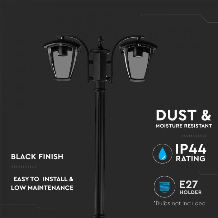 V-TAC Garden lantern/lamp frame with 2xE27 LED bulbs (bulbs not included), black, vertical, IP65/IP67
