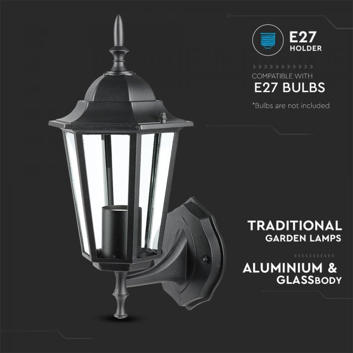 V-TAC Facade lampram med 1xE27 LED-lampa (glödlampa ingår ej), lampan vänd uppåt, svart, IP44