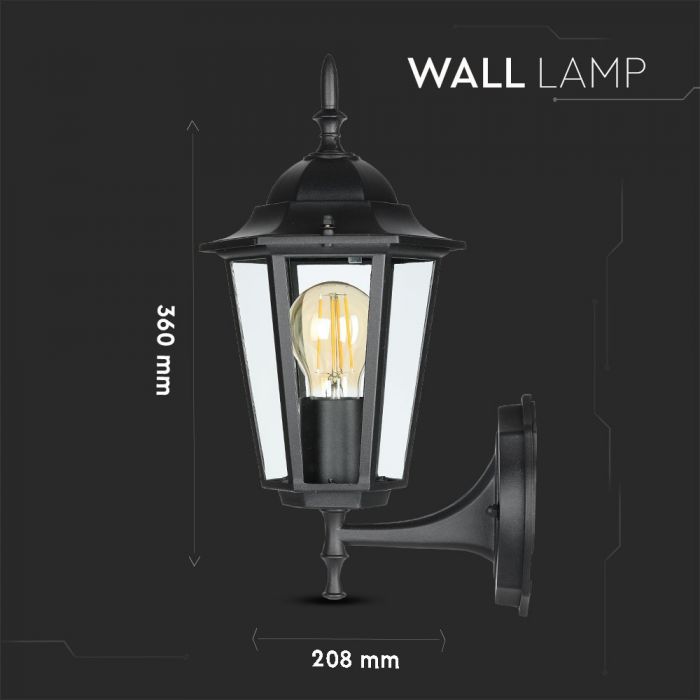 V-TAC Facade lampram med 1xE27 LED-lampa (glödlampa ingår ej), lampan vänd uppåt, svart, IP44