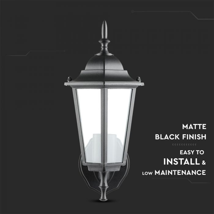 V-TAC Facade lampram med 1xE27 LED-lampa (glödlampa ingår ej), lampan vänd uppåt, svart, IP44