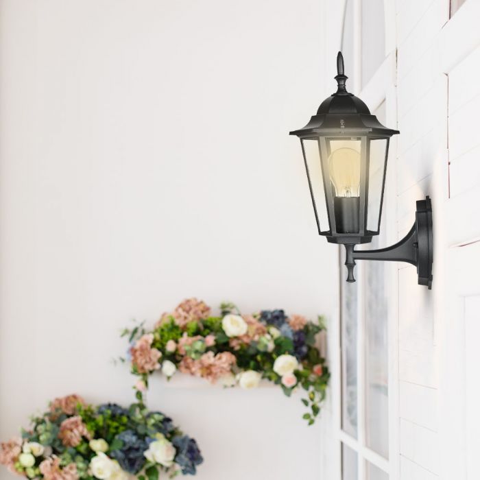 V-TAC Fasādes lampas karkass ar 1xE27 LED spuldzi (spuldze nav iekļauta), spuldze vērsta uz augšu, melns, IP44