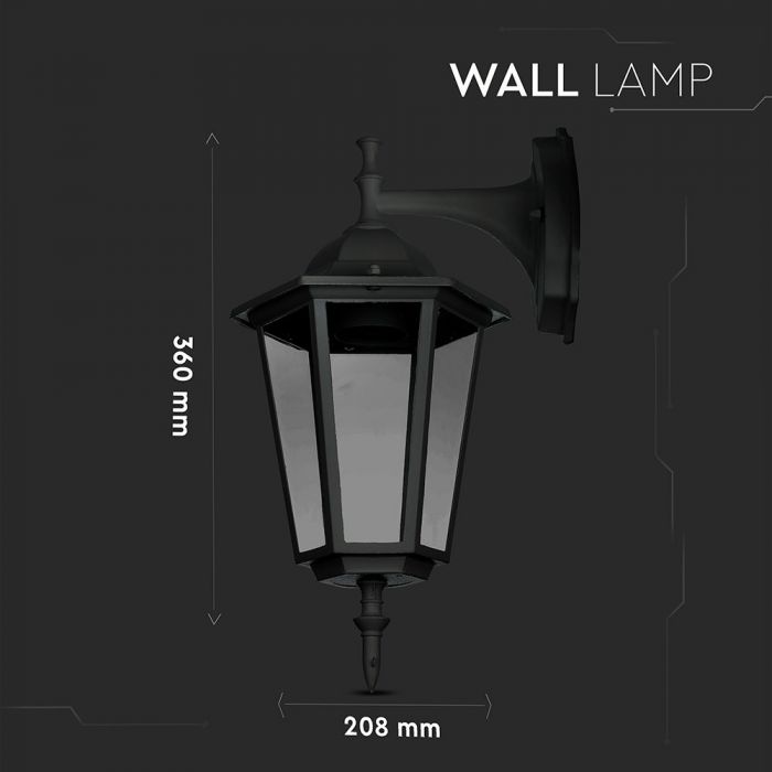 V-TAC fassaadilambi raam 1xE27 LED-pirniga (pirn ei kuulu komplekti), pirn suunaga alla, must, IP44
