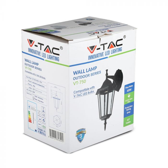 V-TAC Fasādes lampas karkass ar 1xE27 LED spuldzi (spuldze nav iekļauta), spuldze vērsta uz leju, balta, IP44