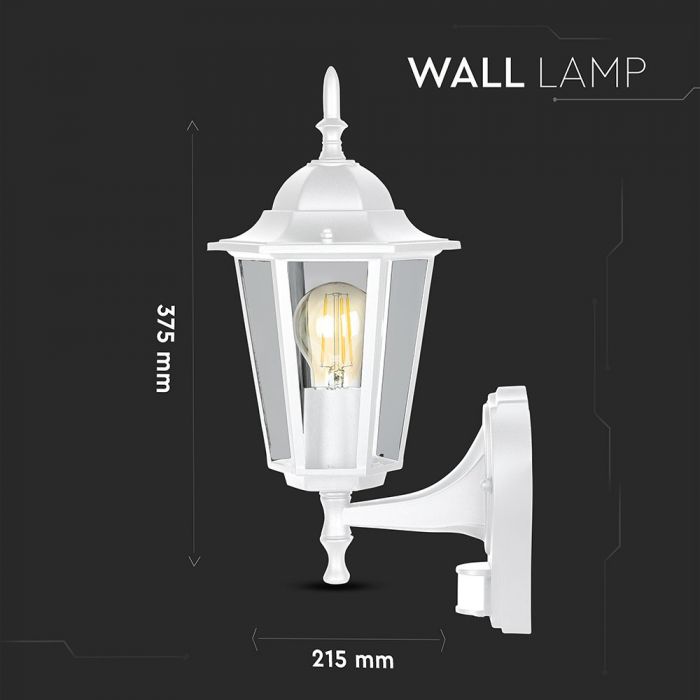 V-TAC Fasadlampram med 1xE27 LED-lampa (glödlampa ingår ej), inbyggd rörelsesensor, lampan vänd uppåt, vit, IP44