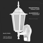 V-TAC Fasadlampram med 1xE27 LED-lampa (glödlampa ingår ej), inbyggd rörelsesensor, lampan vänd uppåt, vit, IP44