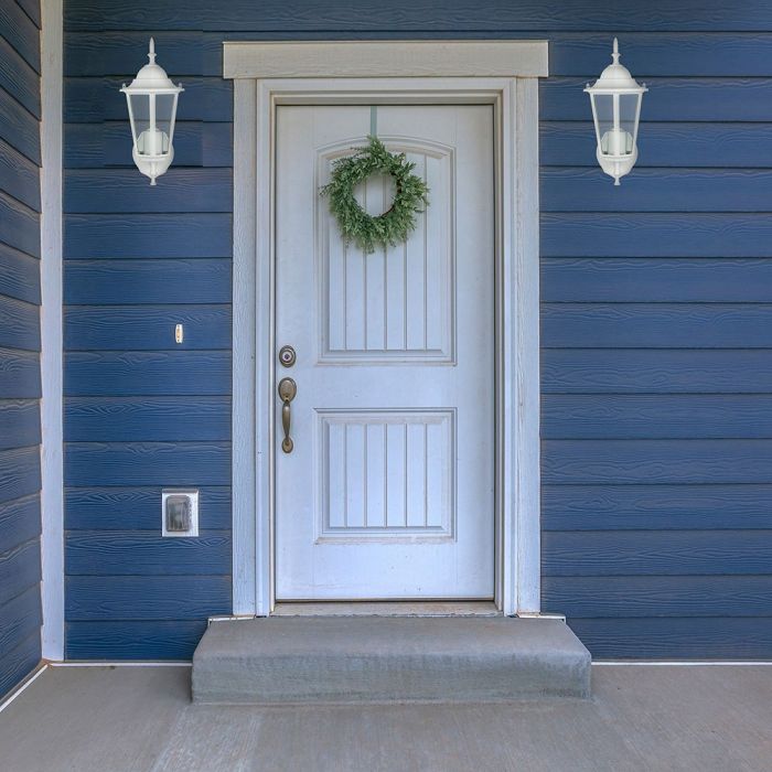 Рамка для фасадного светильника V-TAC со светодиодной лампой 1xE27 (лампа в комплект не входит), встроенный датчик движения, лампа направлена вверх, белый, IP44