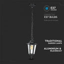 VEIKALU PARAUGS!!! V-TAC Dārza laternas karkass ar 1xE27 LED spuldzi (spuldze nav iekļauta), iekarams, melns, IP44