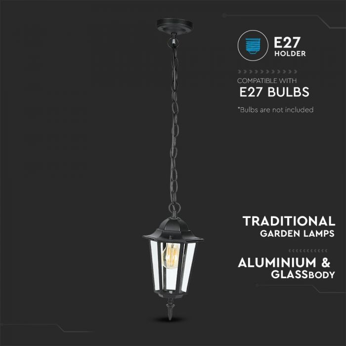 URVAL AV BUTIKER!!! V-TAC Trädgårdslykta ram med 1xE27 LED-lampa (glödlampa ingår ej), hängande, svart, IP44