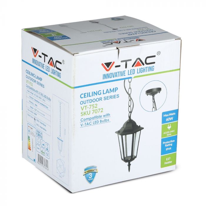 V-TAC Каркас садового фонаря со светодиодной лампой 1xE27 (лампа в комплект не входит), черный, IP44