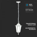 SAMPLE OF SHOPS!!! V-TAC Suspension lamp frame with 1xE27 LED bulb (bulb not included), white, IP44