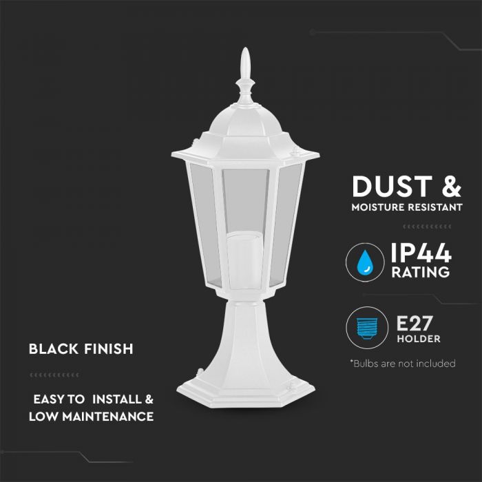 V-TAC Dārza laternas karkass ar 1xE27 LED spuldzi (spuldze nav iekļauta), vertikāls, balts, IP44