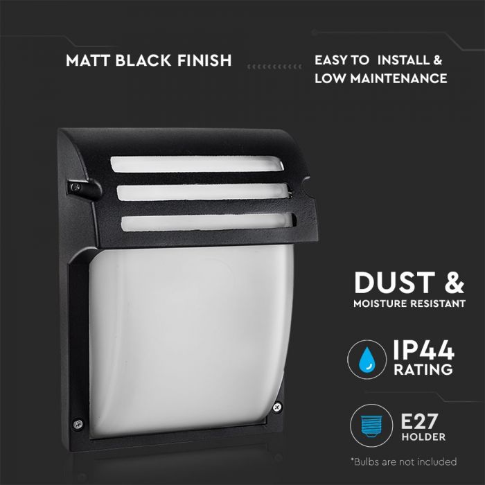 V-TAC Facade lamp frame with 1xE27 LED bulb (bulb not included), black, IP44