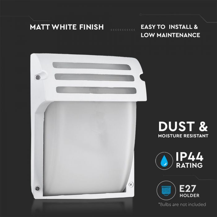 V-TAC Fasādes lampas karkass ar 1xE27 LED spuldzi (spuldze nav iekļauta), balts, IP44