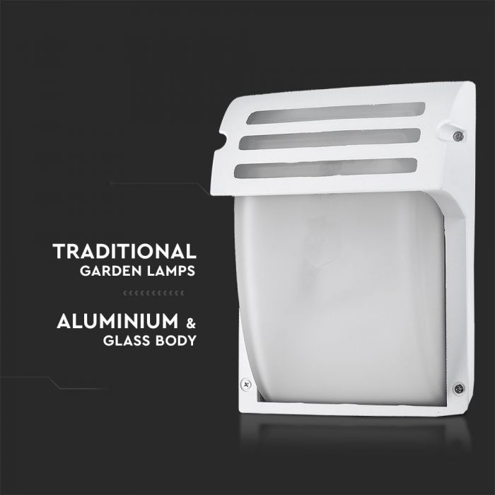 V-TAC Fasadlampram med 1xE27 LED-lampa (glödlampa ingår ej), vit, IP44