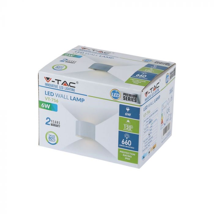 6W(660Lm) LED Fasādes gaismeklis ar regulējamu stara leņķi, IP65, V-TAC, silti balta gaisma 3000K